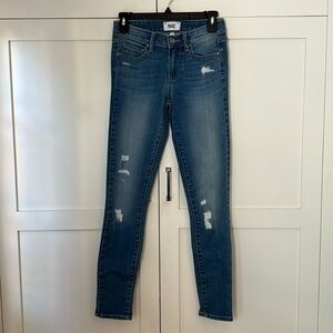 Paige Medium Blue Denim skinny Jeans Holes size 28 New